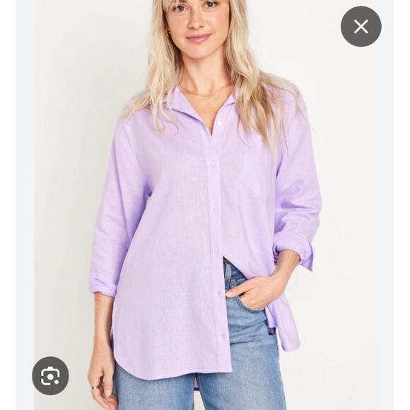 Old Navy Shirt Button Up Long Sleeves Linen Blend Lavender Womens Size 2XL - Picture 1 of 3